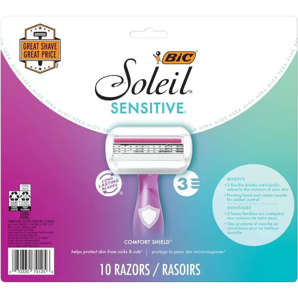 BIC Soleil Sensitive Womens Disposable Razors 3 Blades With Moisture Strip For a Silky Smooth Shave 6 Piece Razor Set 3 Count Pack of 2Purple