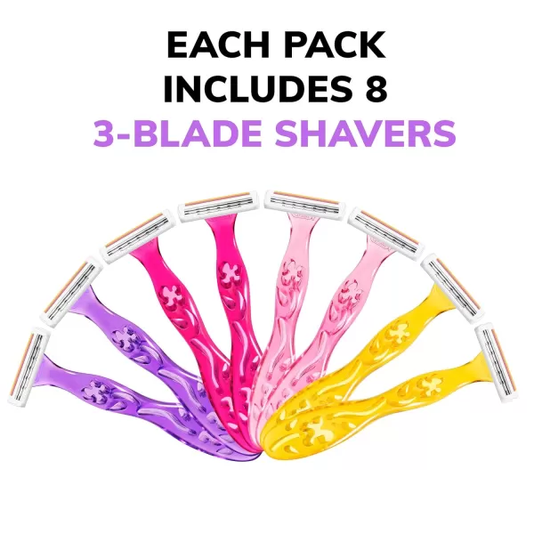 BIC Soleil Simply Smooth Womens Disposable Razors 3 Blades With Moisture Strip For a Silky Smooth Shave 8 Piece Razor Set8 Count Pack of 1