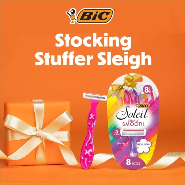 BIC Soleil Simply Smooth Womens Disposable Razors 3 Blades With Moisture Strip For a Silky Smooth Shave 8 Piece Razor Set8 Count Pack of 1