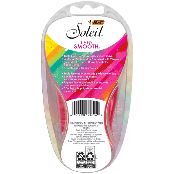 BIC Soleil Simply Smooth Womens Disposable Razors 3 Blades With Moisture Strip For a Silky Smooth Shave 8 Piece Razor Set8 Count Pack of 2