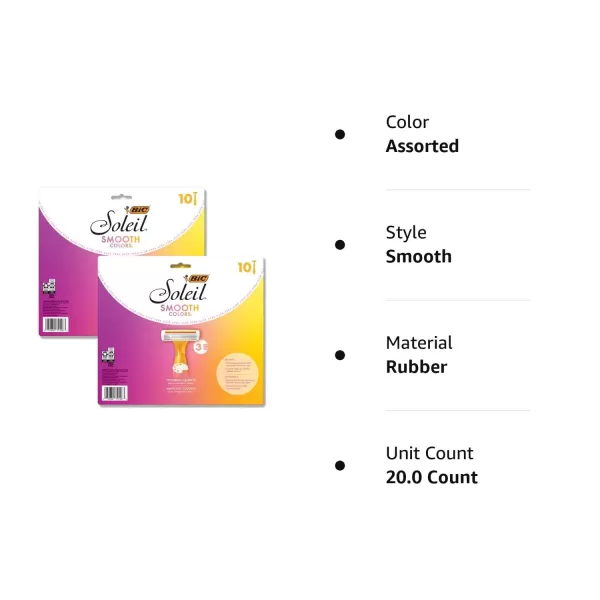 BIC Soleil Smooth Colors Womens Disposable Razors With Vitamin E Lubricating Strip for Enhanced Glide Great Stocking Stuffer 14Count Gift Set10 Count Pack of 2