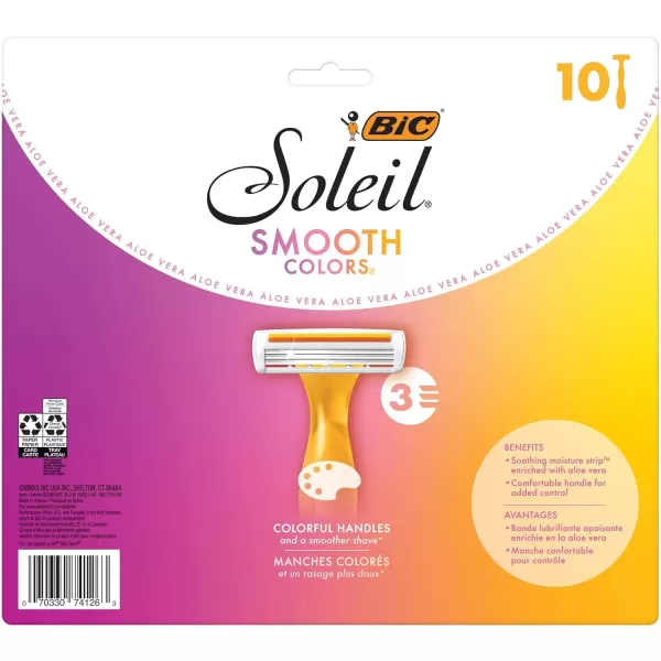 BIC Soleil Smooth Colors Womens Disposable Razors With Vitamin E Lubricating Strip for Enhanced Glide Great Stocking Stuffer 14Count Gift Set10 Count Pack of 2