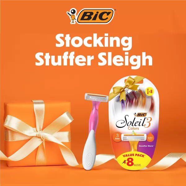BIC Soleil Smooth Colors Womens Disposable Razors With Vitamin E Lubricating Strip for Enhanced Glide Great Stocking Stuffer 14Count Gift Set8 Count Pack of 1