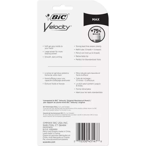 BIC Velocity Max Mechanical Pencils With Colorful Barrel Medium Point 07mm 2Count Pack Mechanical Pencils With Erasers and Lead RefillsBlack