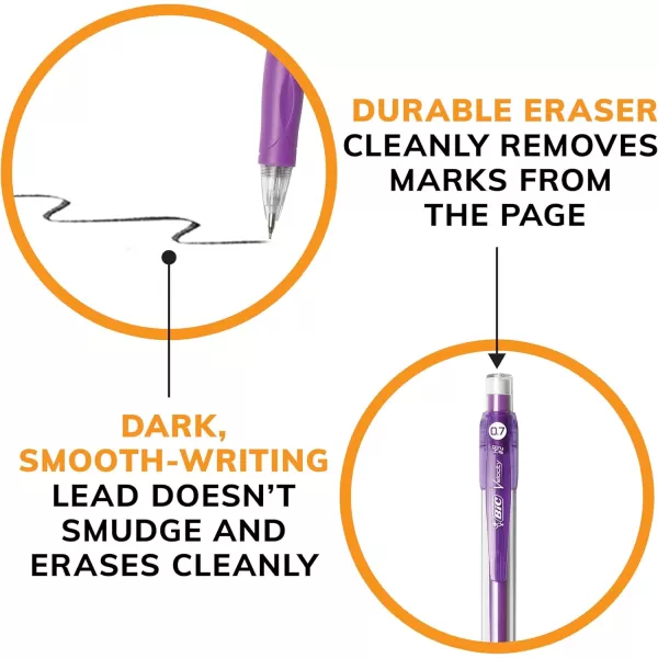 BIC Velocity Mechanical Pencils With Colorful Barrel Medium Point 07mm 4Count Pack Mechanical Pencils With Eraser and Lead Refills