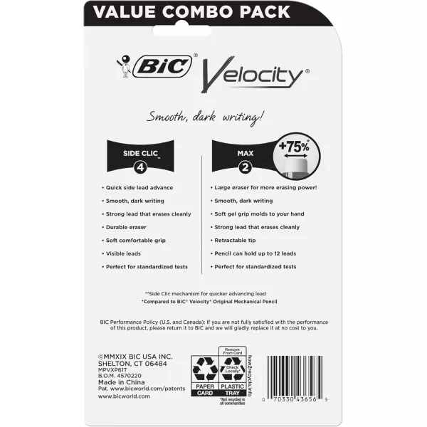 BIC Velocity Mechanical Pencils With Colorful Barrel Medium Point 07mm 6Count Pack Mechanical Pencils With Eraser and Lead Refills