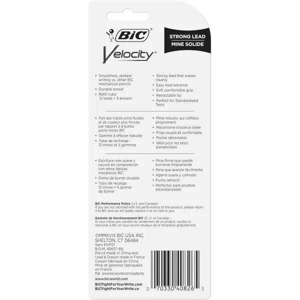 BIC Velocity Strong Lead Mechanical Pencils With Colorful Barrel Thick Point 09mm 5Count Pack Mechanical Pencils With Erasers2 Count Pack of 1