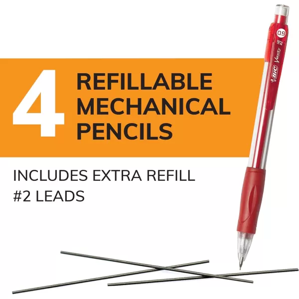 BIC Velocity Strong Lead Mechanical Pencils With Colorful Barrel Thick Point 09mm 5Count Pack Mechanical Pencils With Erasers4 Count Pack of 1