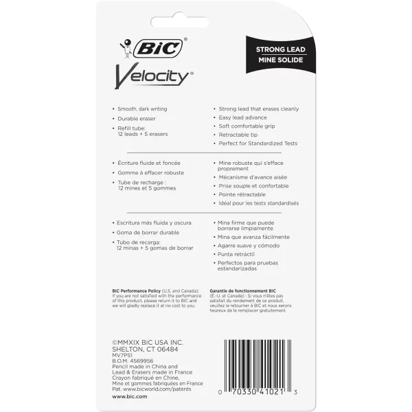 BIC Velocity Strong Lead Mechanical Pencils With Colorful Barrel Thick Point 09mm 5Count Pack Mechanical Pencils With Erasers5 Count Pack of 1