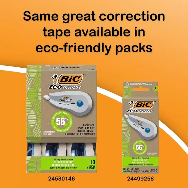 BIC WiteOut Brand EZ Correct Correction Tape 393 Feet 2Count Pack of white Correction Tape Fast Clean and Easy to Use TearResistant Tape Office or School Supplies