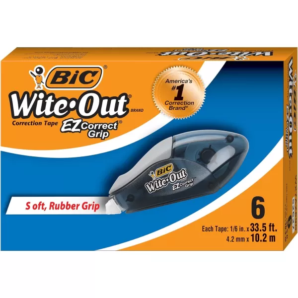 BIC WiteOut Brand EZ Correct Grip Correction Tape White 6CountWhite