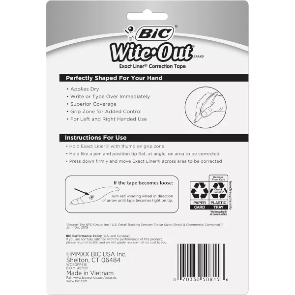 BIC WiteOut Brand Exact Liner Correction Tape 198 Feet 4Count Pack of white Correction Tape Fast Clean and Easy to Use TearResistant Tape Office or School Supplies18