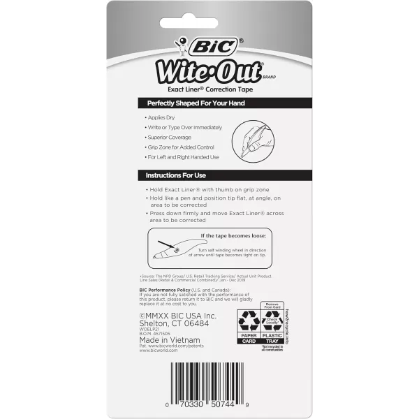 BIC WiteOut Brand Exact Liner Correction Tape White 2Count 3 packs 6 Tapes total