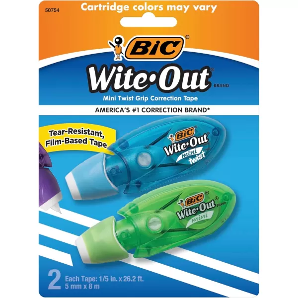 BIC WiteOut Brand Mini Twist Correction Tape 262 Feet 2Count Pack of white Correction Tape Fast Clean and Easy to Use TearResistant Tape Office or School Supplies
