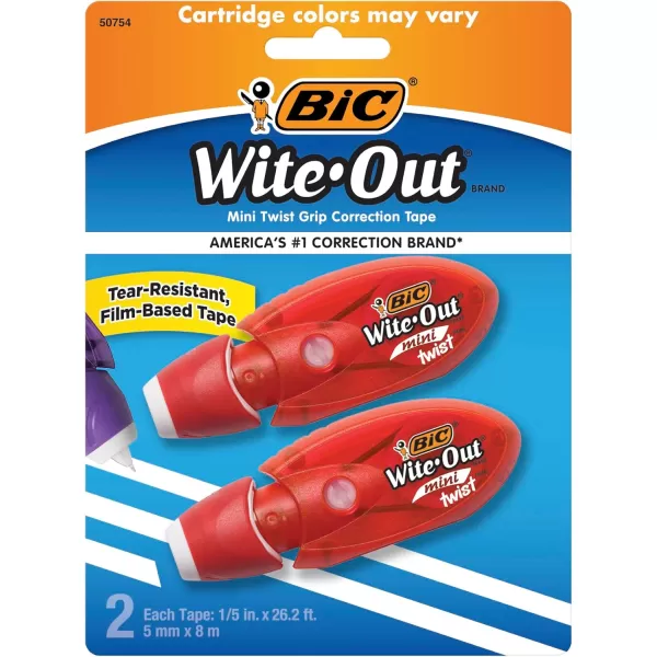 BIC WiteOut Brand Mini Twist Correction Tape 262 Feet 2Count Pack of white Correction Tape Fast Clean and Easy to Use TearResistant Tape Office or School Supplies