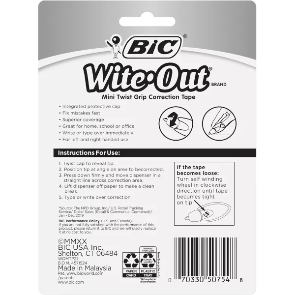 BIC WiteOut Brand Mini Twist Correction Tape White 1Count2 Count Pack of 1