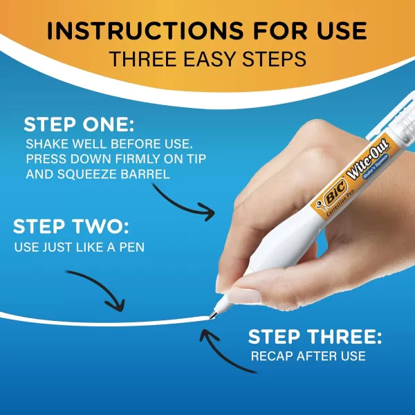 BIC WiteOut Brand Shake n Squeeze Correction Pen 8 ML Correction Fluid 4Count Pack of white Correction Pens Fast Clean and Easy to Use Office or School SuppliesCorrection Pen