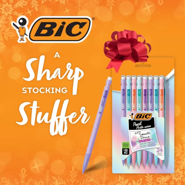 BIC Xtra Smooth Mechanical Pencils with Eriasers Medium Point 07mm No Smudge and Clean Erasing Writes Smooth ampamp Dark Great Holiday Gift 24Count Gift SetGraphite Lead Pastel Barrels