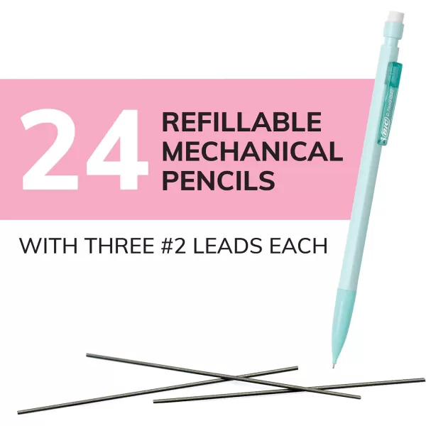 BIC Xtra Smooth Mechanical Pencils with Eriasers Medium Point 07mm No Smudge and Clean Erasing Writes Smooth ampamp Dark Great Holiday Gift 24Count Gift SetGraphite Lead Pastel Barrels