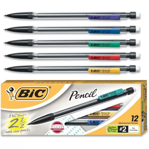 BIC XtraLife Mechanical Pencil Clear Barrel Medium Point 07mm 12Count  Black