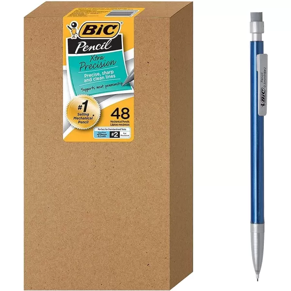 BIC XtraPrecision Mechanical Pencil Metallic Barrel Fine Point 05mm 24Count Doesnt Smudge and Erases Cleanly24 Count Pack of 2