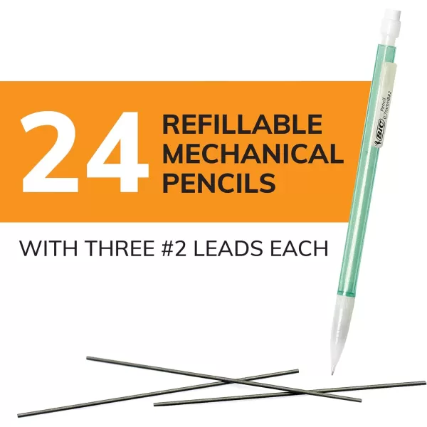 BIC XtraSparkle Number 2 Mechanical Pencils With Erasers MPLP241BLK Medium Point 07mm 24Count Pack Cute Mechanical Pencils For Girls Boys and Adults Barrel Colors May Vary07mm
