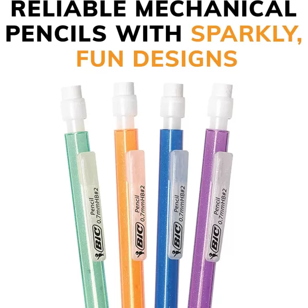 BIC XtraSparkle Number 2 Mechanical Pencils With Erasers MPLP241BLK Medium Point 07mm 24Count Pack Cute Mechanical Pencils For Girls Boys and Adults Barrel Colors May Vary07mm