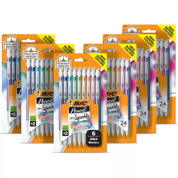 BIC XtraSparkle Number 2 Mechanical Pencils With Erasers MPLP241BLK Medium Point 07mm 24Count Pack Cute Mechanical Pencils For Girls Boys and Adults Barrel Colors May Vary07mm