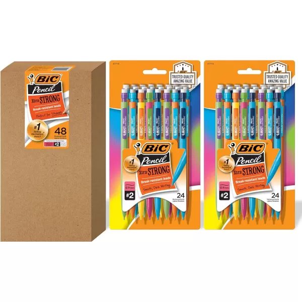BIC XtraStrong Thick Lead Mechanical Pencil With Colorful Barrel Thick Point 09mm 24Count Pack With Erasers MPLWP24109mm