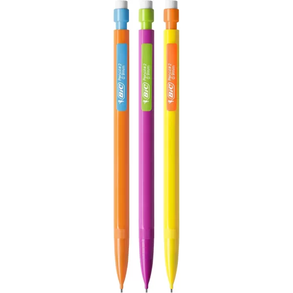 BIC XtraStrong Thick Lead Mechanical Pencil With Colorful Barrel Thick Point 09mm 24Count Pack With Erasers MPLWP24109mm