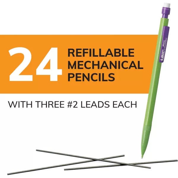 BIC XtraStrong Thick Lead Mechanical Pencil With Colorful Barrel Thick Point 09mm 24Count Pack With Erasers MPLWP24109mm