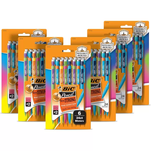 BIC XtraStrong Thick Lead Mechanical Pencil With Colorful Barrel Thick Point 09mm 24Count Pack With Erasers MPLWP24109mm