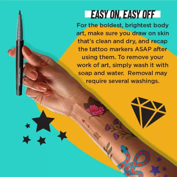 BODYMARK Temporary Tattoo Markers 8Count Color Collection SkinSafe ampamp Cosmetic Quality CrueltyFree LongLasting Flexible Brush Tip Stencils Included