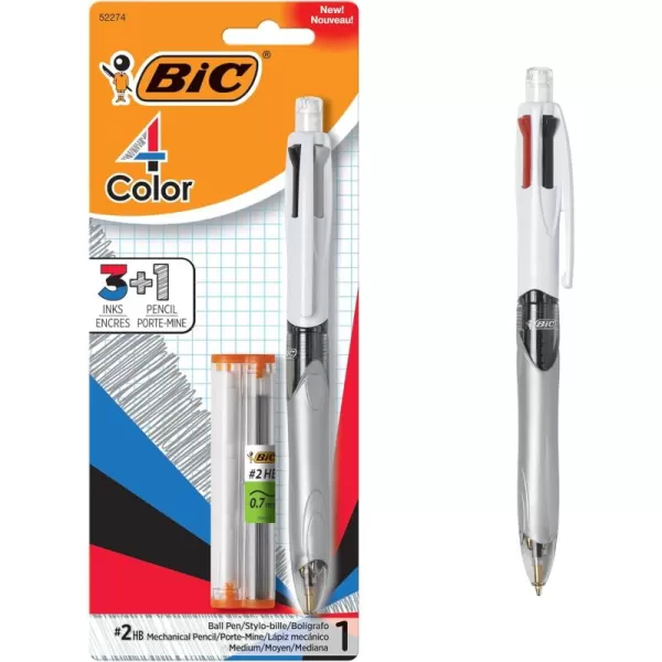 BIC 4Color 31 Ballpoint Pens and Pencil Medium Point 10 mm Assorted Colors 1Count Pack Pens for School and Office Supplies