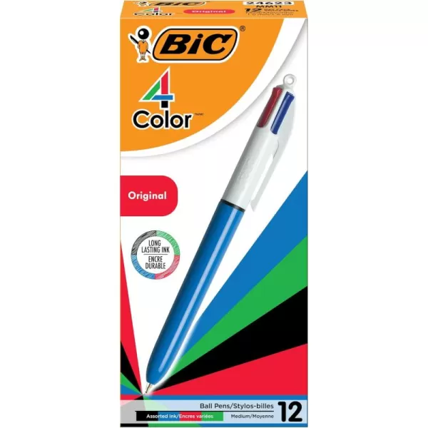 BIC 4Color Original Retractable Ball Pens Medium Point 10mm 12Count Pack Retractable Ball Pen With LongLasting Ink