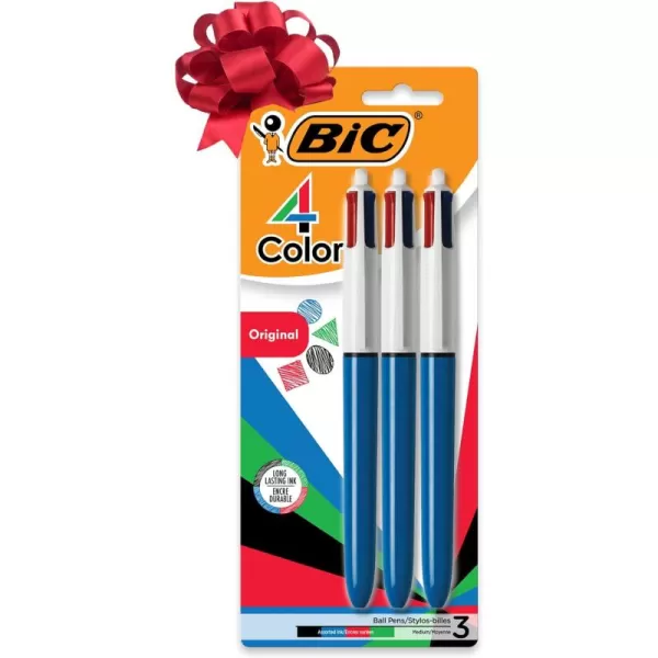 BIC 4Color Original Retractable Ball Pens Versatile 10mm Medium Point LongLasting Ink Great Gift Idea 3Count in Assorted Colors