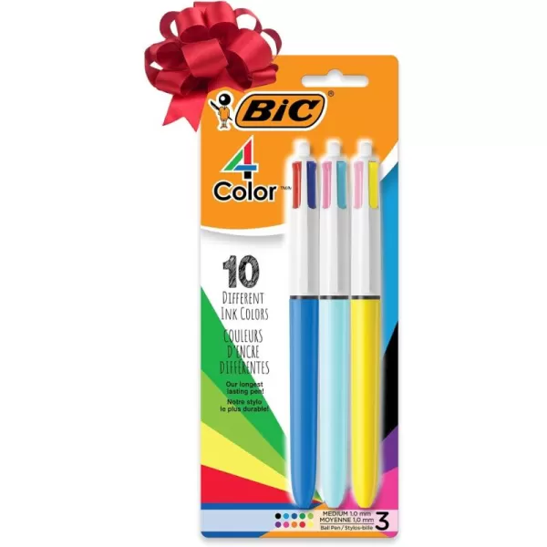 BIC 4Color Original Retractable Ball Pens with LongLasting Ink Medium Point 10mm Perfect for Everyday Writing 3Count in Assorted ColorsRetractable