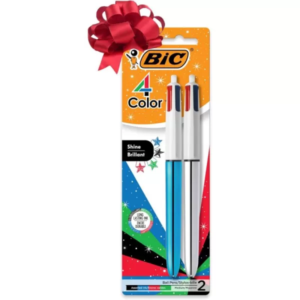 BIC 4Color Shine Retractable Ball Pens Versatile 10mm Medium Point LongLasting Ink Great Gift Idea 2Count in Assorted Colors