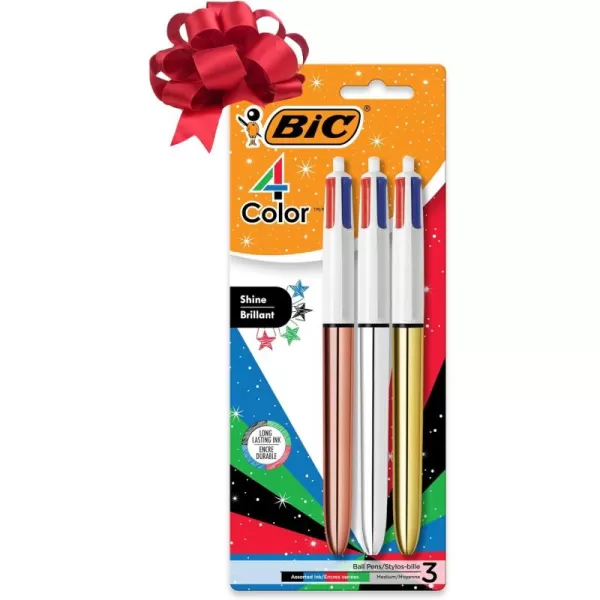 BIC 4Color Shine Retractable Ball Pens Versatile 10mm Medium Point LongLasting Ink Great Gift Idea 3Count in Assorted Colors