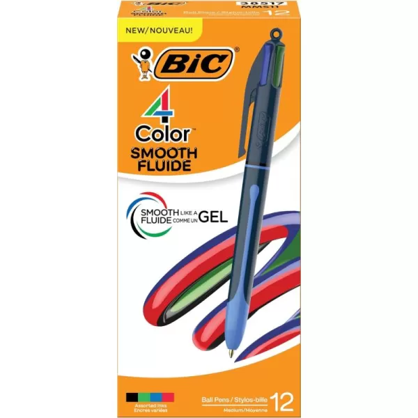 BIC 4Color Smooth Retractable Ballpoint Pens Medium Point 10mm 3Count Pack Colored Pens with LongLasting Ink12Count Pack of 1
