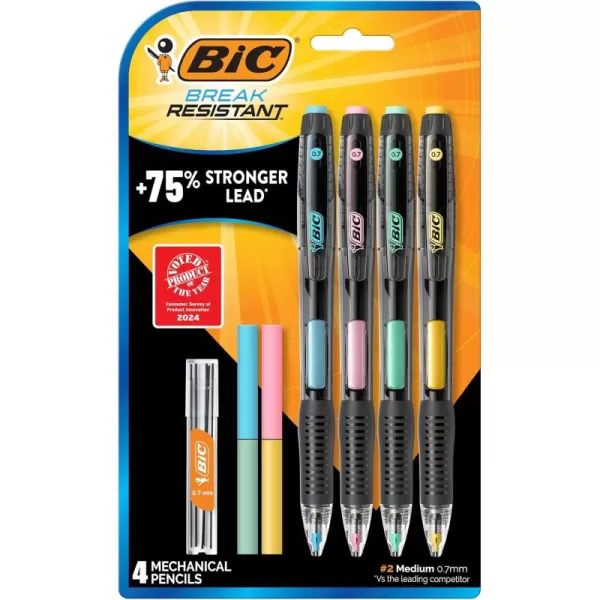 BIC BreakResistant Mechanical Pencils with Erasers No 2 Medium Point 07mm 4Count Pack for School or Office Supplies