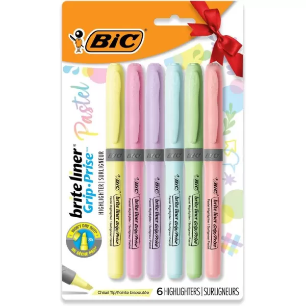 BIC Brite Liner Grip Pastel Highlighters Versatile Chisel Tip Soft Grip Cute Highlighters for Holiday ListMaking 12Count Gift Set in Assorted ColorsPastel