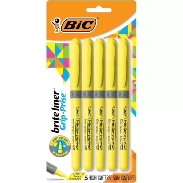 BIC Brite Liner Grip Pastel Highlighters Versatile Chisel Tip Soft Grip Cute Highlighters for Holiday ListMaking 12Count Gift Set in Assorted ColorsYellow