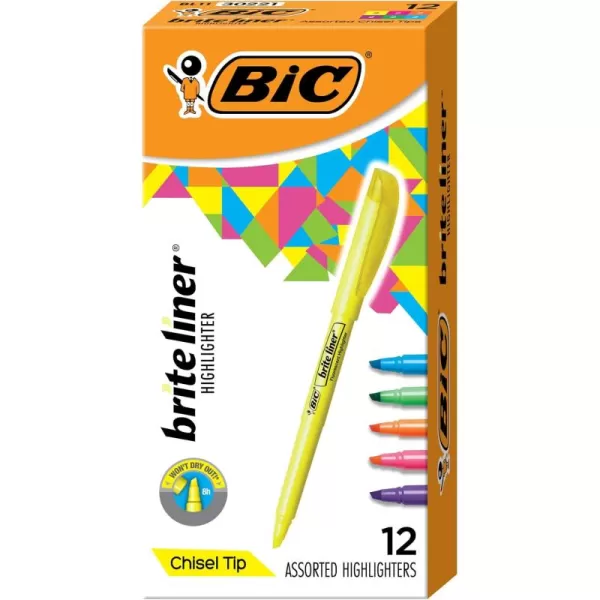 BIC Brite Liner Highlighter Chisel Tip Green 12Count BL11GREENAssorted Colors