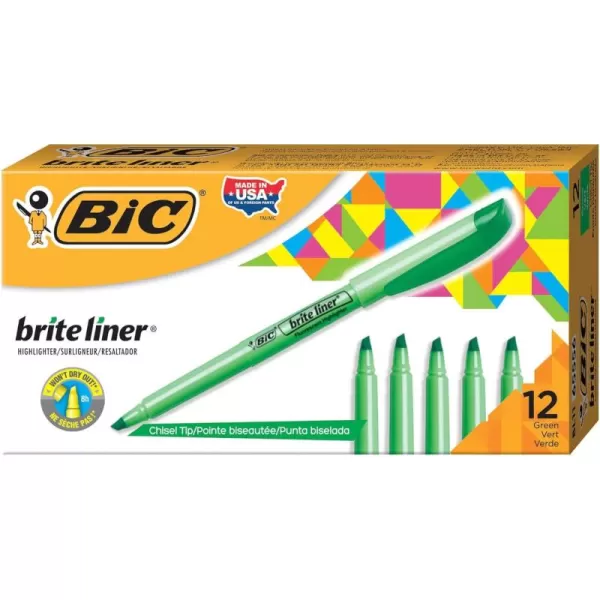 BIC Brite Liner Highlighter Chisel Tip Green 12Count BL11GREENGreen