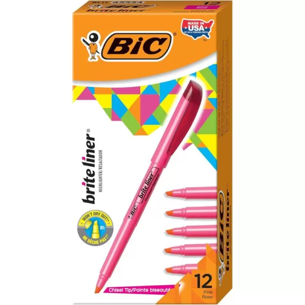 BIC Brite Liner Highlighter Chisel Tip Green 12Count BL11GREENPink