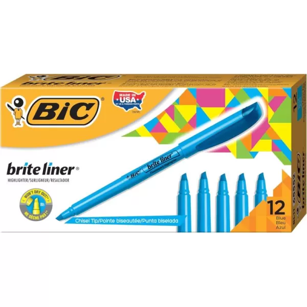 BIC Brite Liner Highlighters Chisel Tip 12Count Pack of Blue Highlighters Ideal Highlighter Set for Organizing and ColoringBlue