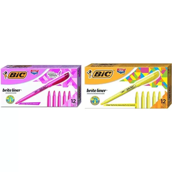 BIC Brite Liner Highlighters Chisel Tip 12Count Pack of Blue Highlighters Ideal Highlighter Set for Organizing and ColoringPink