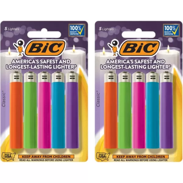 BIC Classic Lighters Pocket Style Lighter for Candles Assorted Colors Packaging May Vary 10Count Pack