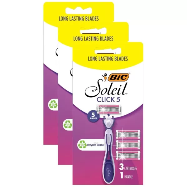 BIC Click 5 Soleil Womens Disposable Razors 5 Blades With a Moisture Strip For a Smoother Shave 1 Handle and 3 Cartridges 4 Piece Razor Set1 Handle  3 Cartridges